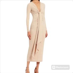 Gianni Bini Long Sleeves Plunging Neckline Crepe Midi Cocktail Black Dress